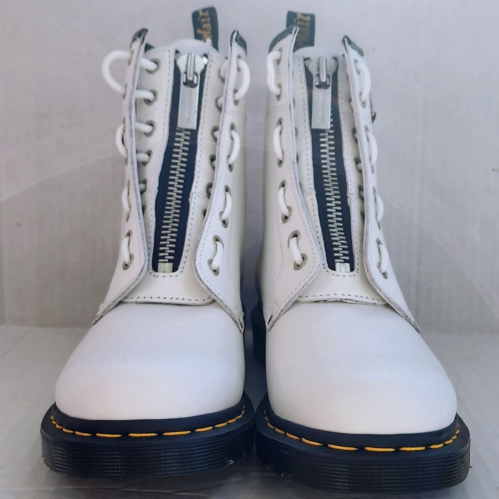 DR. MARTENS AIRWAIR DOUBLE ZIP WHITE LEATHER LACE UP COMBAT BOOTS SENDEL - Picture 6 of 16